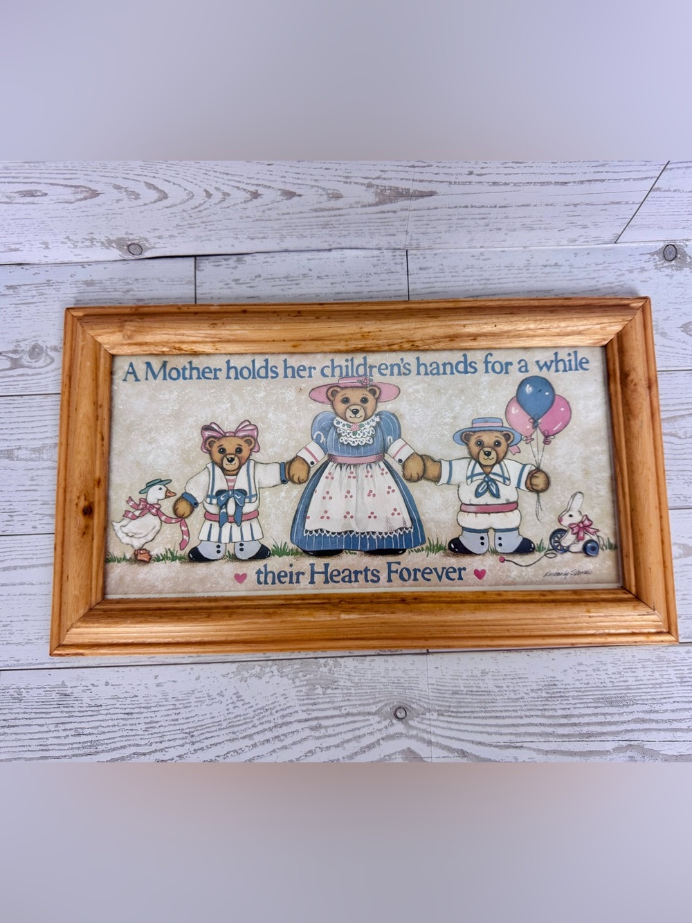 Cute Mother Bear with Cubs & Goose Grandmacore Decor Wall Framed Picture